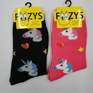 Womens Crew Unicorn Socks Fun HEART STAR Cute Soft, 2 PAIRS by Foozys Whimsigoth